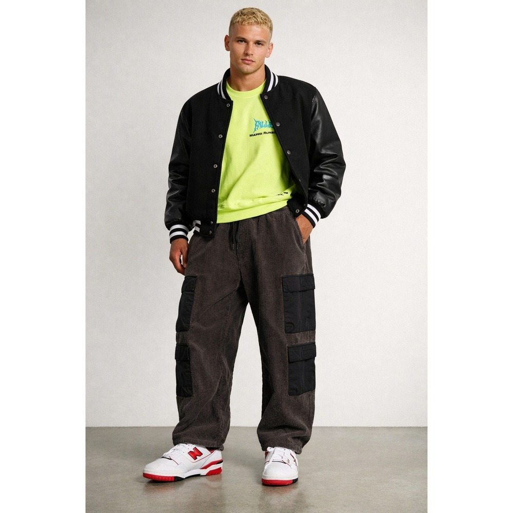 NWOT PacSun Mens Baggy Drawstring Corduroy Loose Cargo Pants Relaxed Fit Skate L